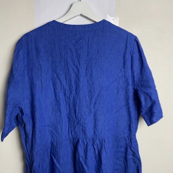 Blue Illusion Dress Size XL French Linen Blue Midi Short Sleeve - Picture 7 of 9